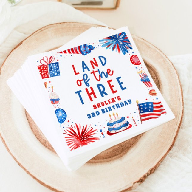 Land des 34. Juli 3. Geburtstag Party Serviette (Land Of The Three 4th of July 3rd Birthday Party Paper Dinner Napkins)