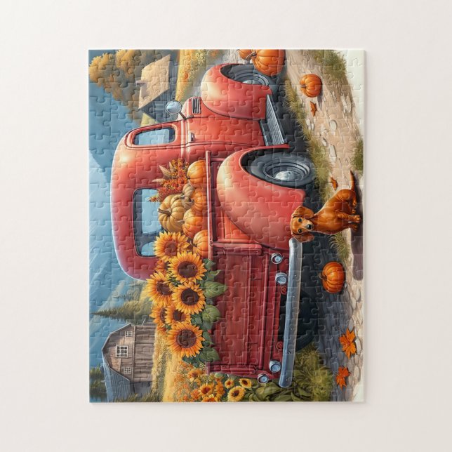 Land Farm LKW Sonnenblumen und Pumpkins Puzzle (Vertikal)