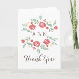Land Floral Monogramm Dankeschön-Karte Dankeskarte