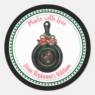 Land Floral   Rooster Iron Skillet Küche Runder Aufkleber