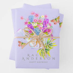 Land Floral Watering kann Monogramm Lila Geschenkpapier Set