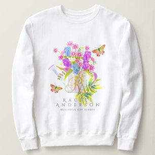 Land Floral Watering kann Monogramm Sweatshirt