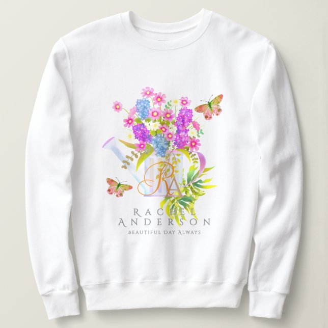 Land Floral Watering kann Monogramm Sweatshirt (Design vorne)
