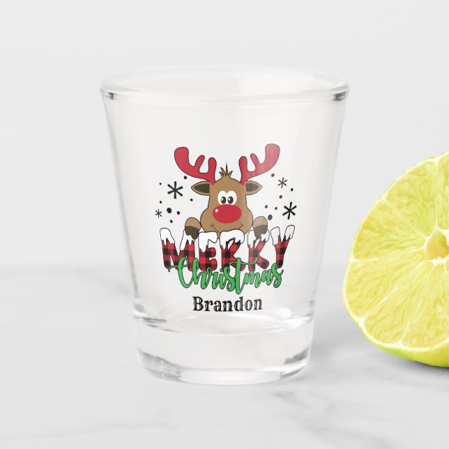 Land Frohe Weihnachtsrinder Name hinzufügen Schnapsglas (Vorderseite)