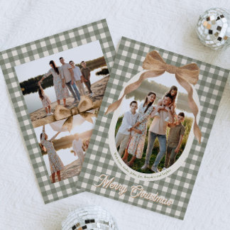 Land Gingham-Schleife Foto Weihnachtskarte Feiertagskarte