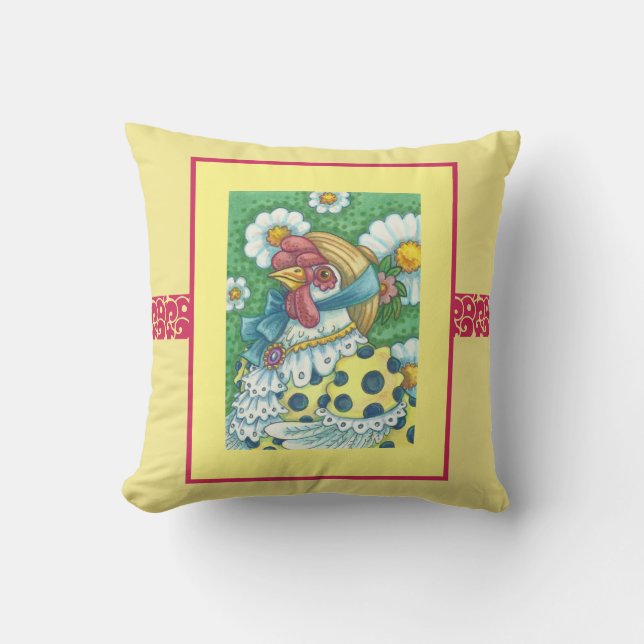 LAND HEN, POLKA HUND CHICKEN DURCH PILLOW Gelb Kissen (Vorderseite)