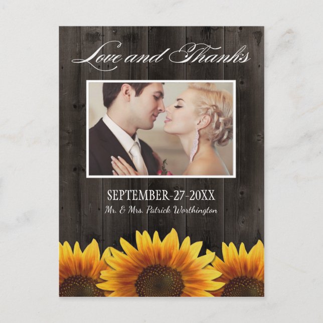 Land Holz Rustikale Sonnenblumen Danke Karten (Vorderseite)