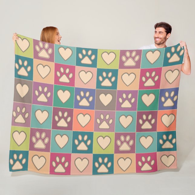 Land Hütte Paw Prints und Herz Fleecedecke (Beispiel)