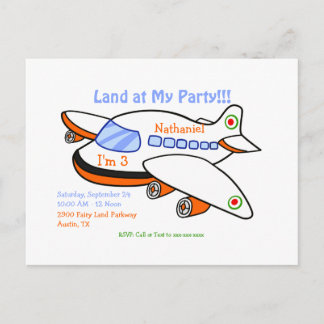 Land in meinem Party-Flugzeug Themed Kids Einladungspostkarte