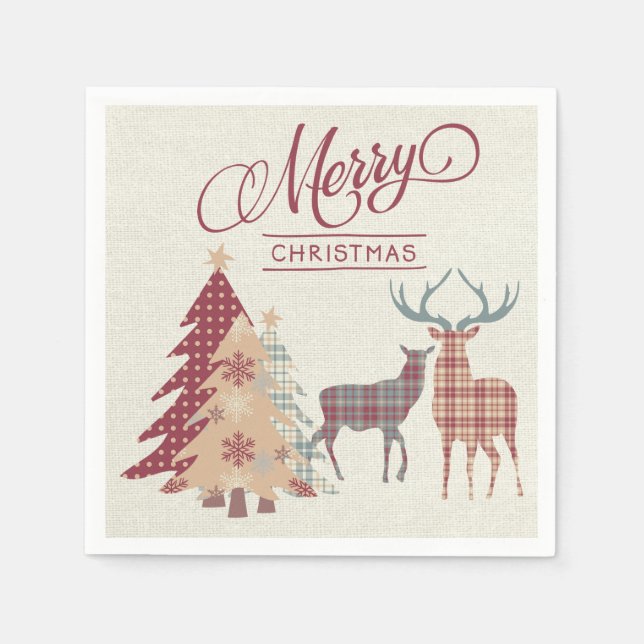 Land Kariert frohe Weihnachtsbaum, Bäume Napkins Serviette (Vorderseite)
