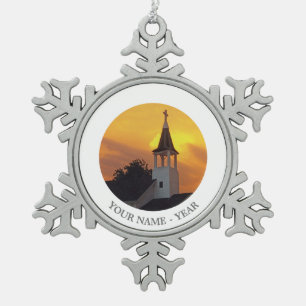Land-Kirche Schneeflocken Zinn-Ornament