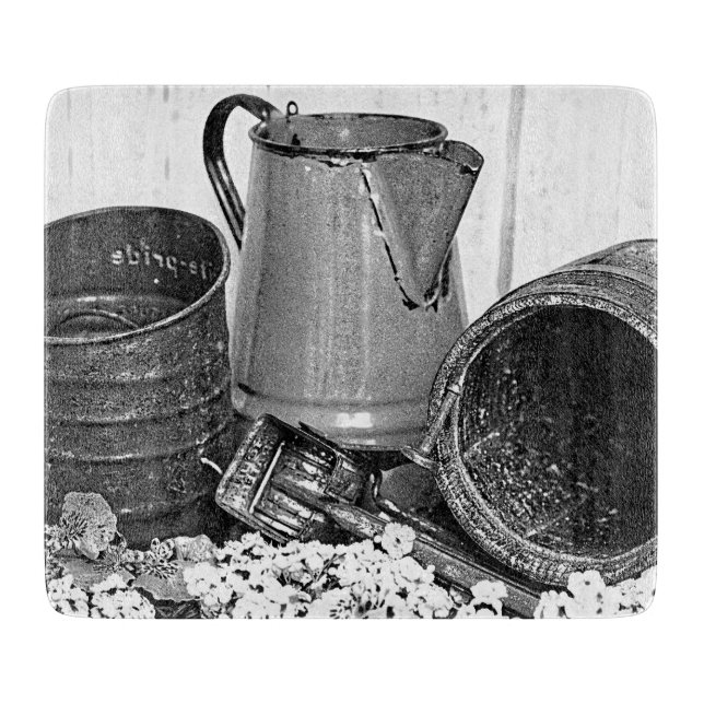 Land-Küche in Schwarzweiss Schneidebrett (Vorderseite)