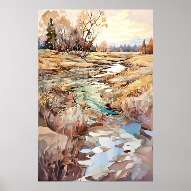Land Landschaft Aquarellmalerei Poster (Vorne)