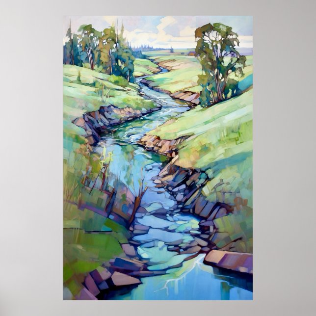 Land Landschaft Aquarellmalerei Poster (Vorne)