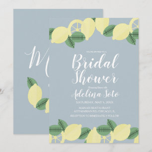 Land Lemon Boho Rosafarben Blaue Brautparty Einladung