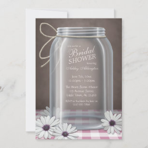 Land-Mason-Glas-Rosa-Gingham-Brautparty Einladung