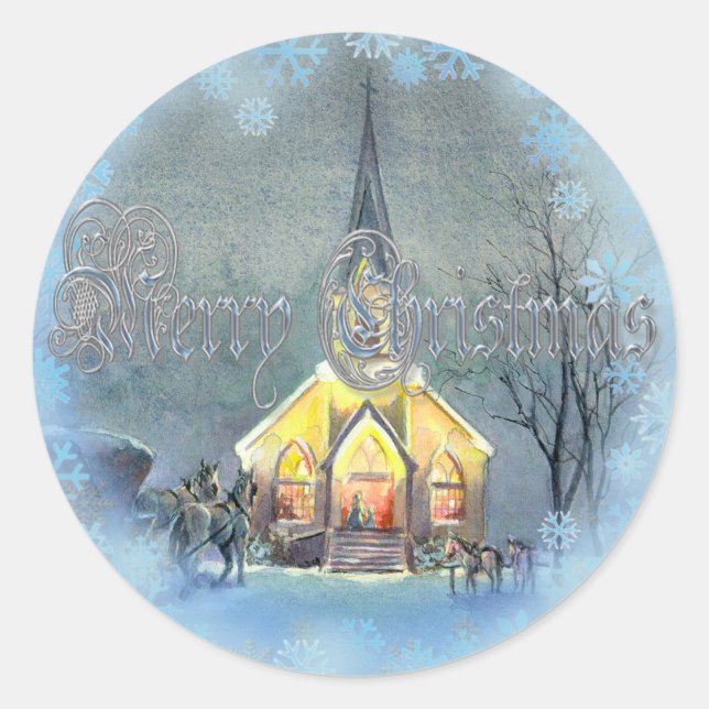 LAND MERRY CHRISTMAS CHURCH VON SHARON SHARPE RUNDER AUFKLEBER (Vorderseite)