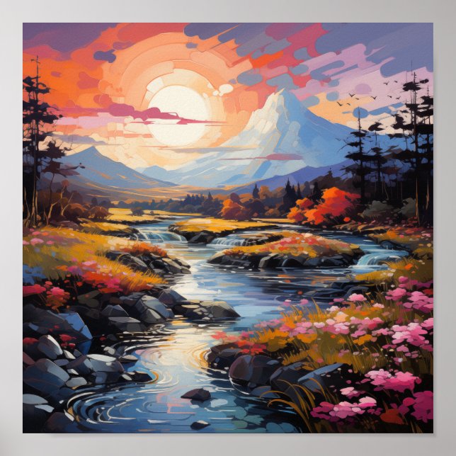 Land Morning Stream Nature Poster (Vorne)