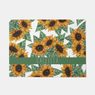Land Niedlich Gelbe Sonnenblumen Aquarellfarben-Mo Fußmatte
