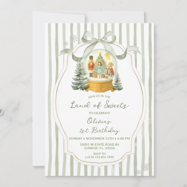 Land of Sweets Nutcracker Green Winter Birthday Einladung (Vorderseite)