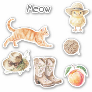 Land Orange Katze Pfirsich Küken Stiefel Garn Hut Aufkleber