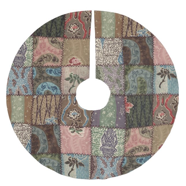 Land-Patchwork-Quiltedecke, 3D-Textur. Polyester Weihnachtsbaumdecke (Vorderseite)