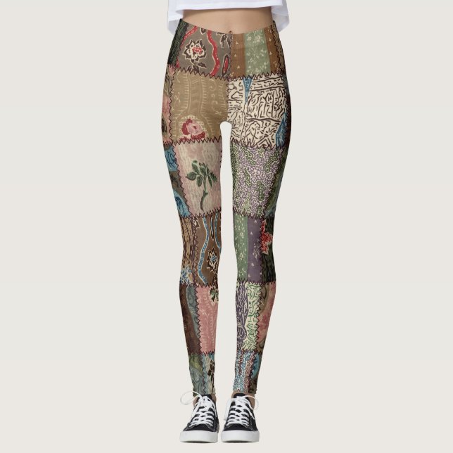Land Patchwork Steppdecke, 3D Textur. Leggings (Vorderseite)
