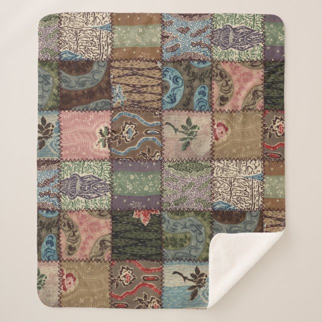 Land Patchwork Steppdecke, 3D Textur. Sherpadecke (Vorderseite)