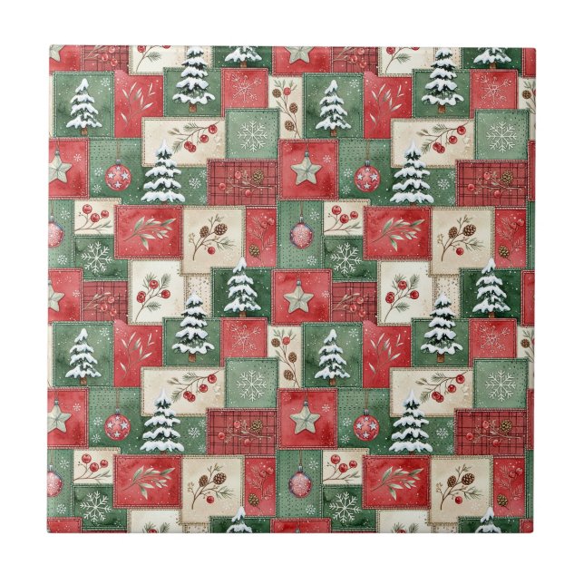 Land-Patchwork-Weihnachtsmuster Fliese (Vorderseite)