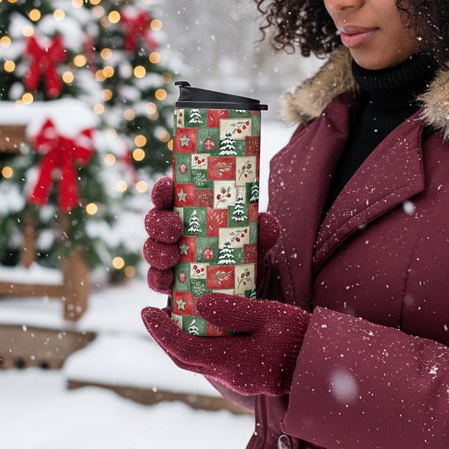 Land-Patchwork-Weihnachtsmuster Thermosbecher (Von Creator hochgeladen)