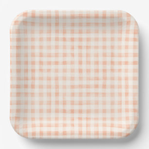Land Peach farbige Gingham Paper Teller