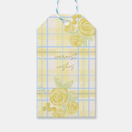 Land Plaid Faux Leinen in Buttergelb & Blau Geschenkanhänger