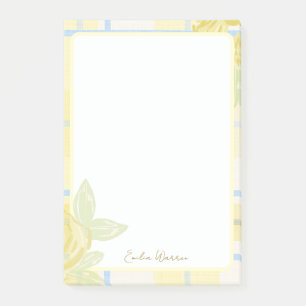Land Plaid Faux Leinen in Buttergelb & Blau Post-it Klebezettel