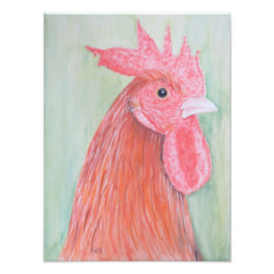 Land Rooster Watercolor Fotodruck