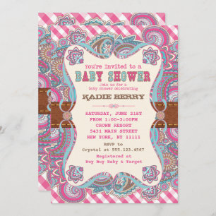 Land, Rosa, Western Kinderdusche Einladungen