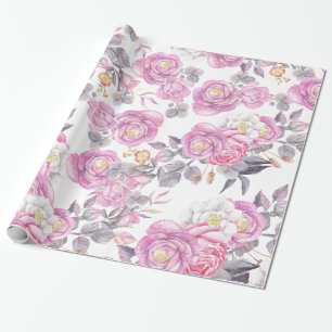 Land-Rosen-Blumen des Pastellrosas graue elegante Geschenkpapier