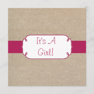 Land-Rubin-Rosa und Beige-Jute-Baby-Party Einladung