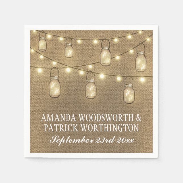 Land Rustic Burlap Mason Jar Wedding Napkins Serviette (Vorderseite)