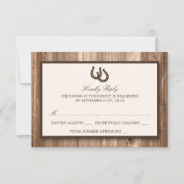 Land Rustic Horseshoe & Brown Wood Wedding RSVP Karte