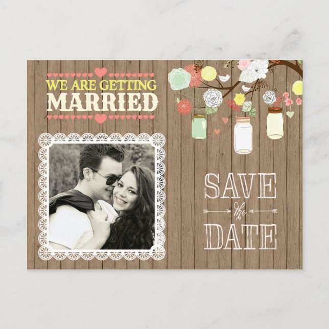 Land Rustic Mason Jar auf Holz Foto Postkarte (Vorderseite)