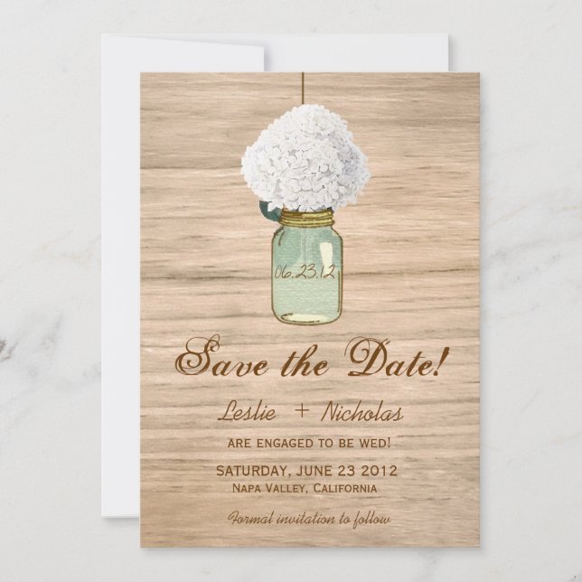 Land Rustic Mason Jar Hydrangea Save the Date (Vorderseite)