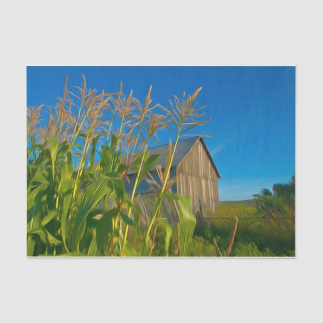 Land Rustikale alte Barn Blue Green Farm Seidenpapier (Vorderseite)