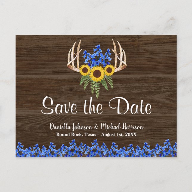 Land Rustikale Flora Antler SAVE THE DATE Postkarte (Vorderseite)