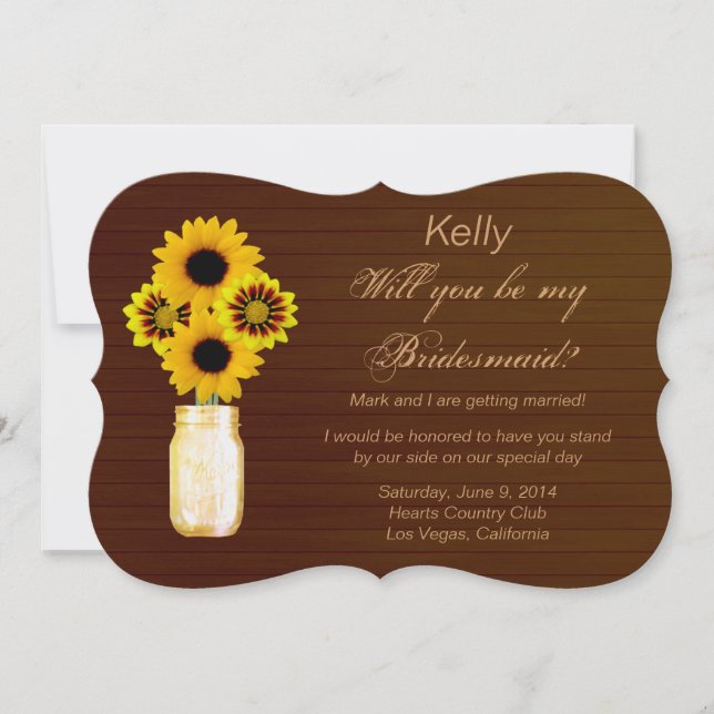 Land Rustikale Gelbe Mason Jar Bridesmaid Card Einladung (Vorderseite)
