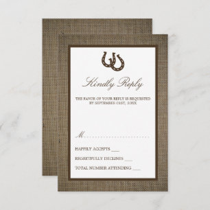Land Rustikale Hufeisen auf Burlap-Hochzeit RSVP Karte
