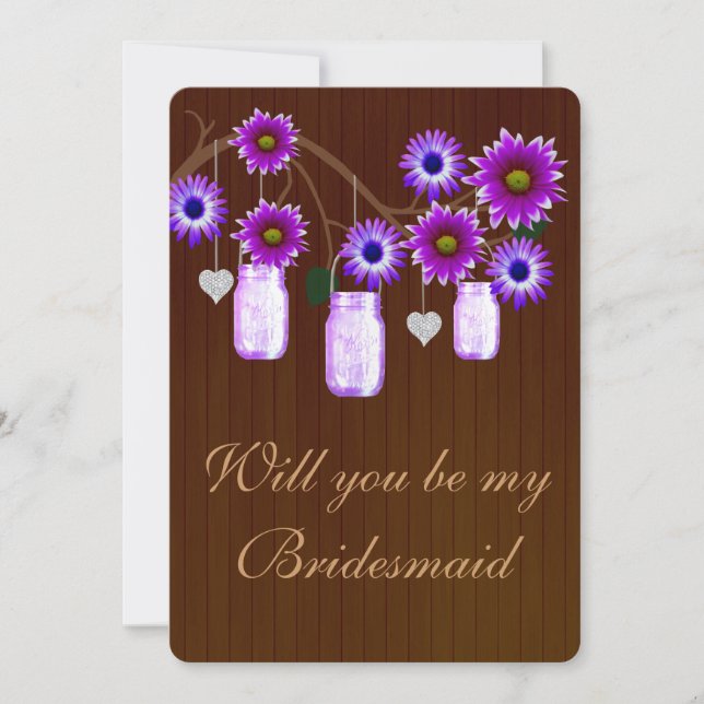 Land Rustikale Lila Mason Jars Bridesmaid Card Einladung (Vorderseite)