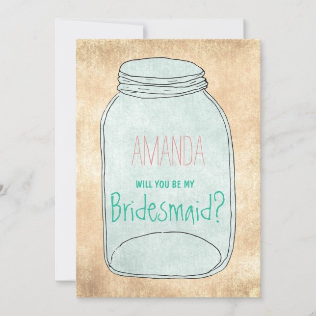 Land rustikale Mason Jar Werden Sie meine Bridesma Einladung (Vorderseite)