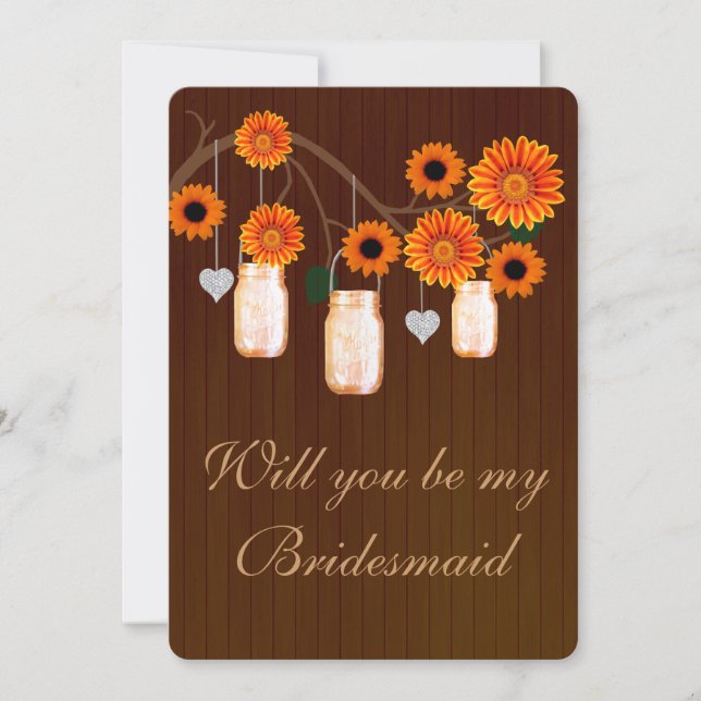 Land Rustikale Orange Mason Jars Bridesmaid Card Einladung (Vorderseite)