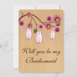 Land Rustikale rosa Mason Jars Bridesmaid Card Einladung