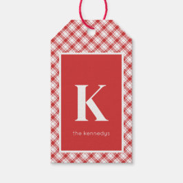 Land Rustikale rot-weiße Karierte Monogramm Geschenkanhänger